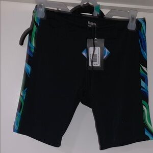 BB6 Swim Trunks Black and Blue with Tropical Side Panels
